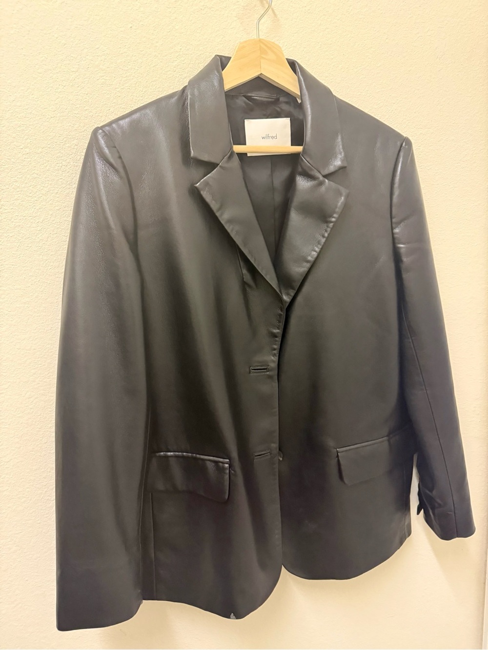 Aritzia Wilfred Black Faux Leather Blazer Jacket